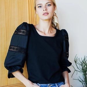 Emerson Fry Elise Top Black Puff Sleeve Organic Cotton XS